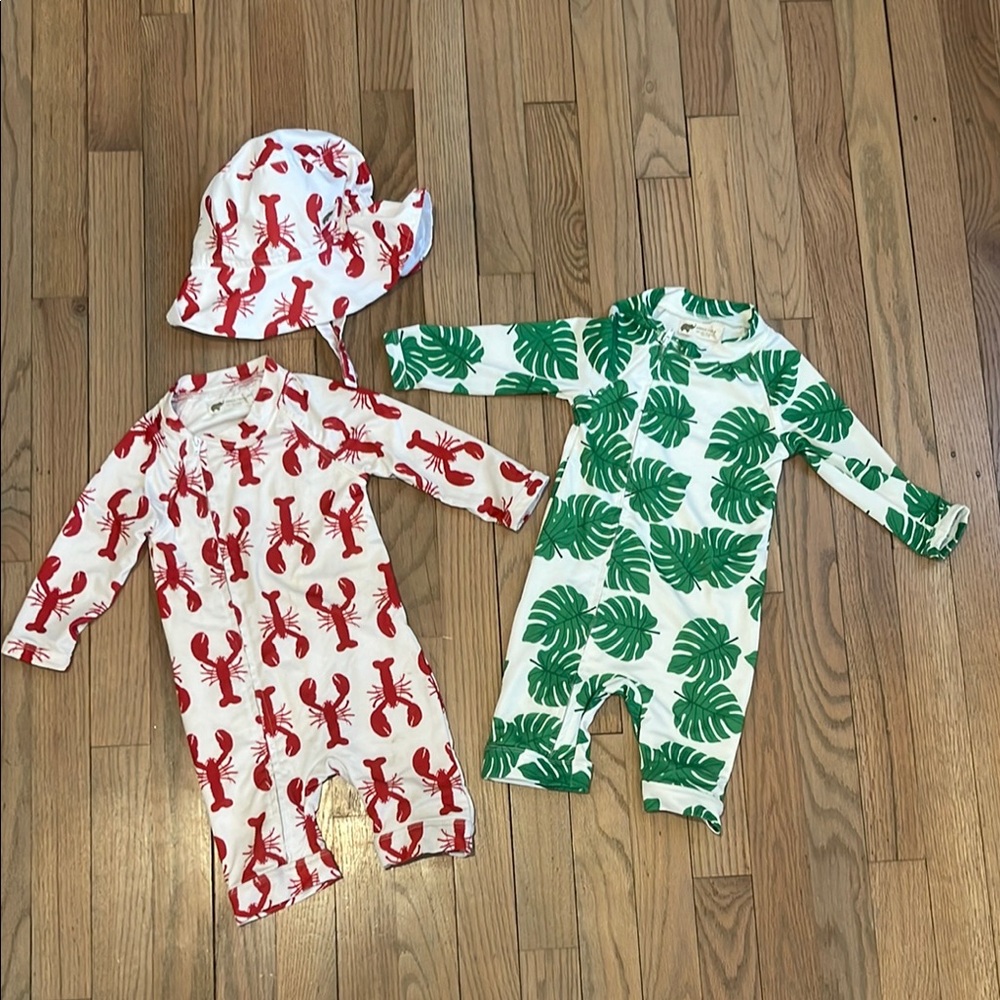 Rashguard set! Cute Lobster and Palm leaf Print with Hat